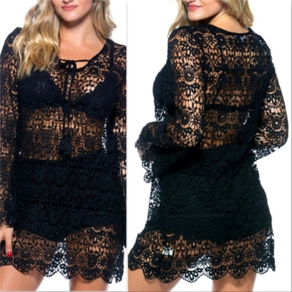 LACE CROCHET TUNIC TOP/ MINI DRESS/ BIKINI COVERUP - Picture 3 of 4